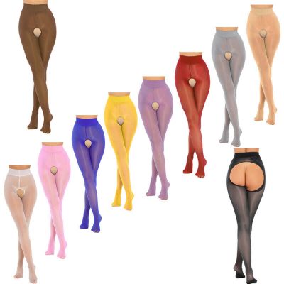 Womens Pantyhose Sheer Hosiery Crotchless Tights Smooth Clubwear Shiny Mesh